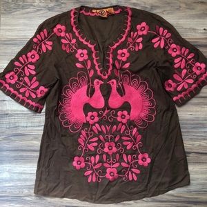 TORY BURCH 🧡 (14) brown/💗embroidered tunic